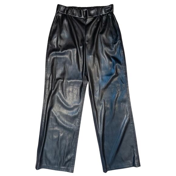 Anine Bing Koa Black Vegan Leather High Rise Wide Leg Pants Large - Picture 6 of 11